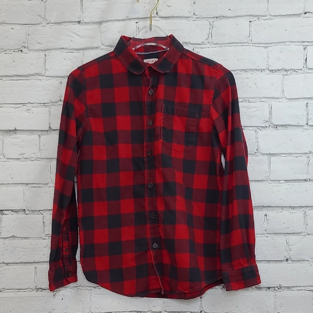 Cat & Jack Boys' Long Sleeve Flannel Button-Down Shirt in Red/Black Size XL/16